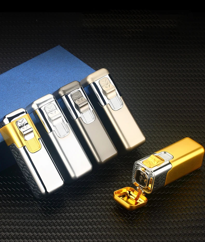 Windproof Metal Torch for Cigar, Butane Lighters, Four Fire, Blue Flame Jet, Adjustable, Luxury, Briquet