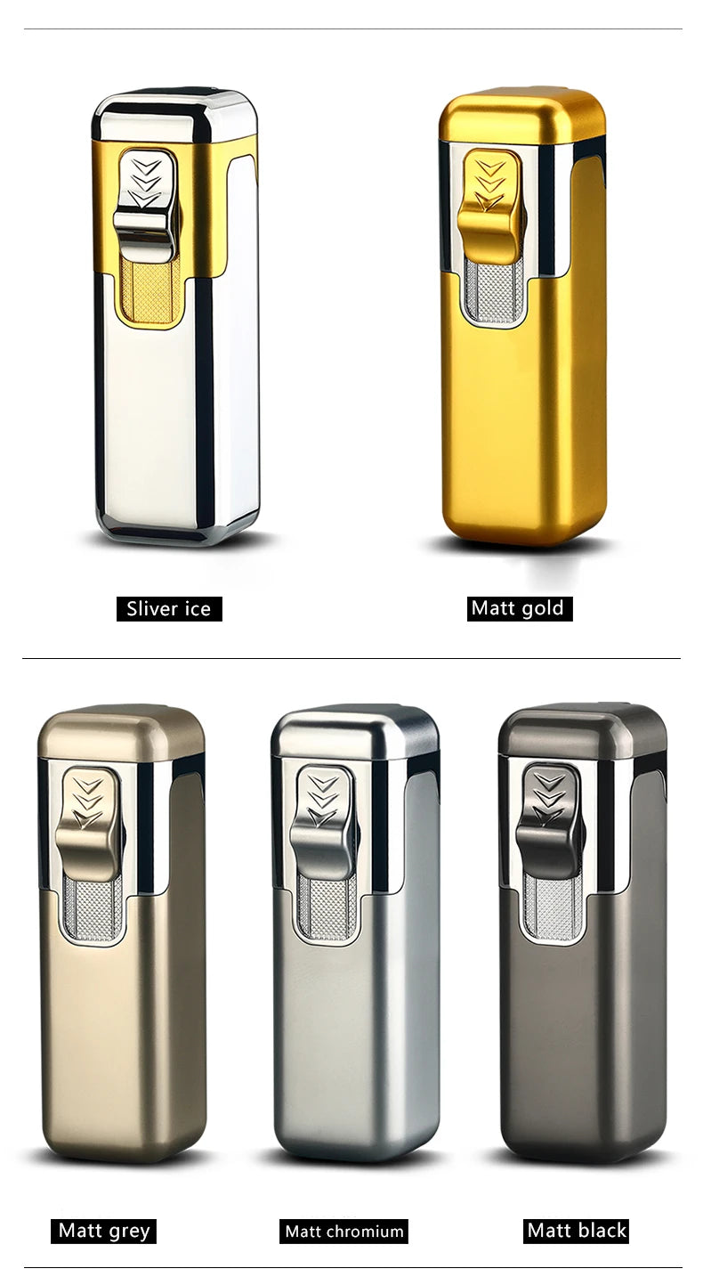 Windproof Metal Torch for Cigar, Butane Lighters, Four Fire, Blue Flame Jet, Adjustable, Luxury, Briquet