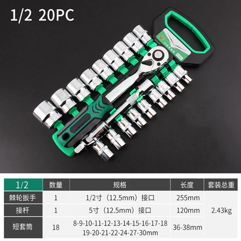 SmartGearPros Chrome Vanadium Socket Wrench Set – Heavy-Duty Ratchet Combo Kit for Auto & Shop