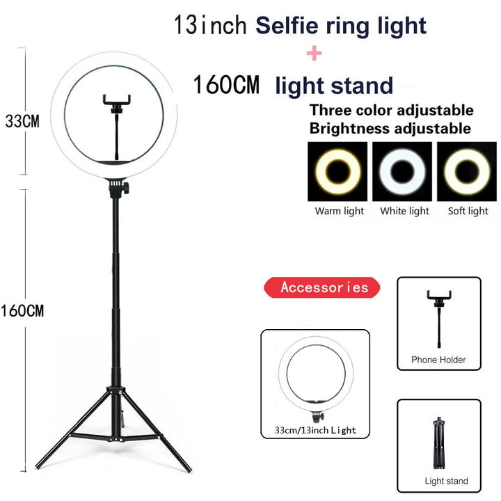 SmartGearPros Adjustable LED Ring Light Kit – 26–33cm Light with Mini or 160cm Tripod for Creators & Streamers