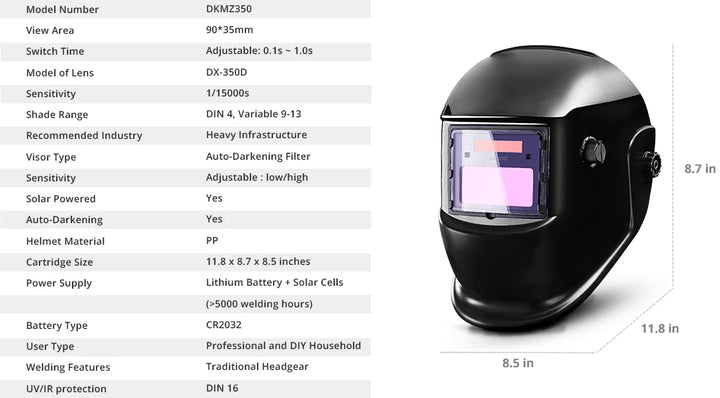 SmartGearPros SmartGearPros Solar-Powered Auto-Darkening Welding Helmet – Adjustable Shade 4/9-13 for MIG MMA TIG Arc Welding Protection