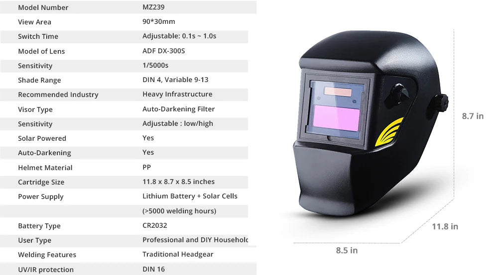 SmartGearPros SmartGearPros Solar-Powered Auto-Darkening Welding Helmet – Adjustable Shade 4/9-13 for MIG MMA TIG Arc Welding Protection
