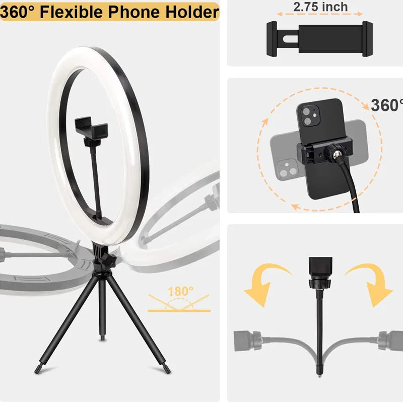 SmartGearPros Adjustable LED Ring Light Kit – 26–33cm Light with Mini or 160cm Tripod for Creators & Streamers