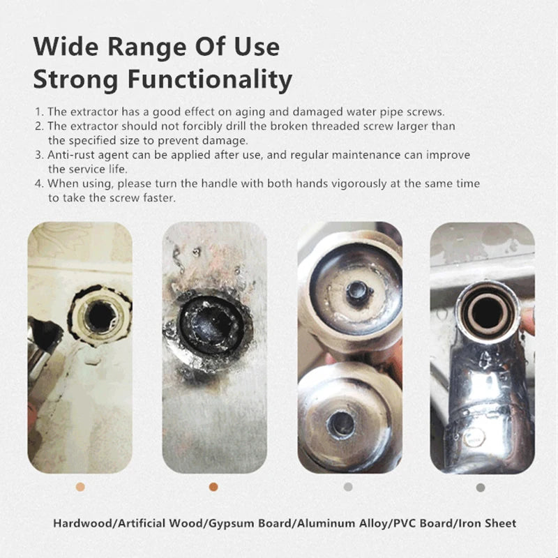 Product description with images of water pipe screws and text on functionality and use.