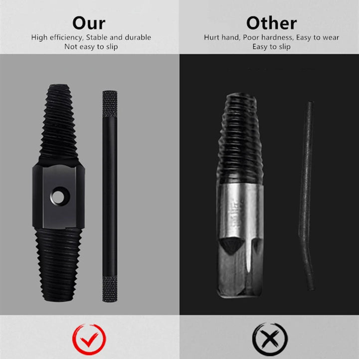 Comparison of high-efficiency, stable, durable tool with other tools on a gray and black background.