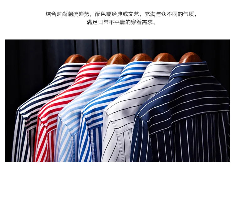 Men's striped dress shirt image angle 12