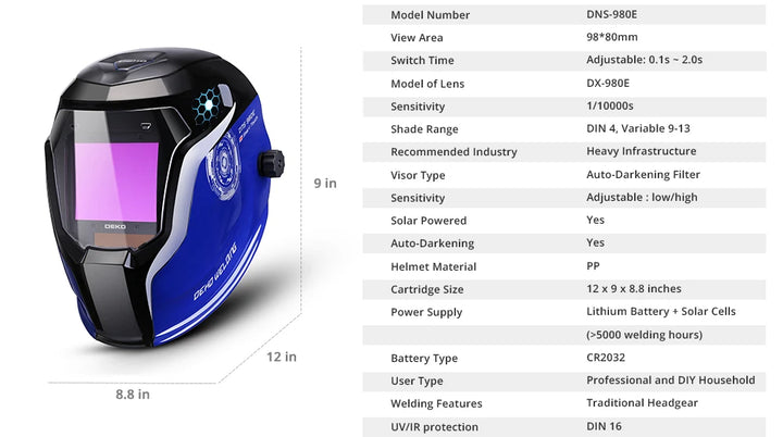 SmartGearPros SmartGearPros Solar-Powered Auto-Darkening Welding Helmet – Adjustable Shade 4/9-13 for MIG MMA TIG Arc Welding Protection