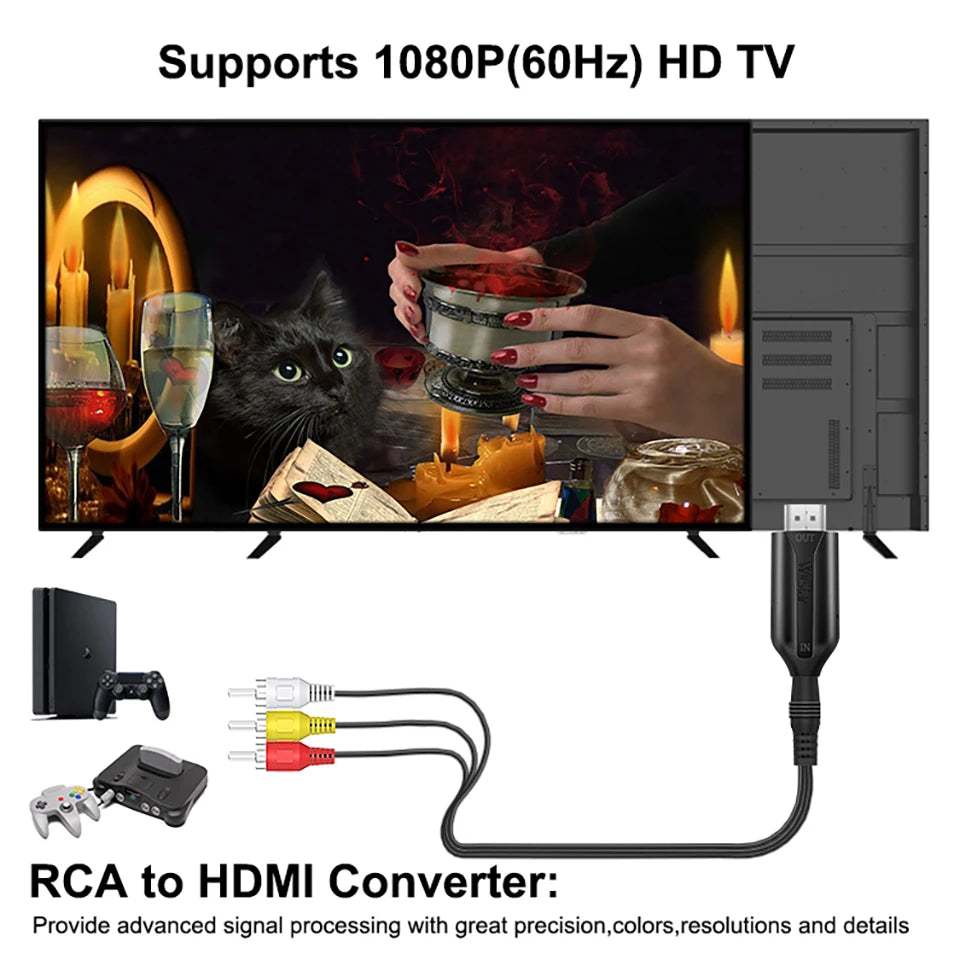 SmartGearPros RCA AV to HDMI Converter – Composite CVSB Adapter for VCR, DVD, Classic Game Consoles to HDTV