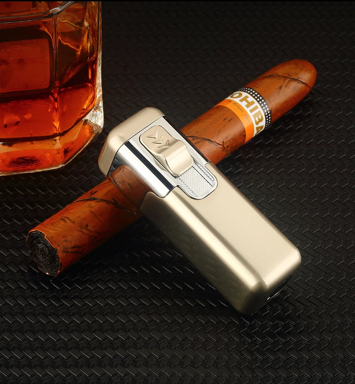 Windproof Metal Torch for Cigar, Butane Lighters, Four Fire, Blue Flame Jet, Adjustable, Luxury, Briquet