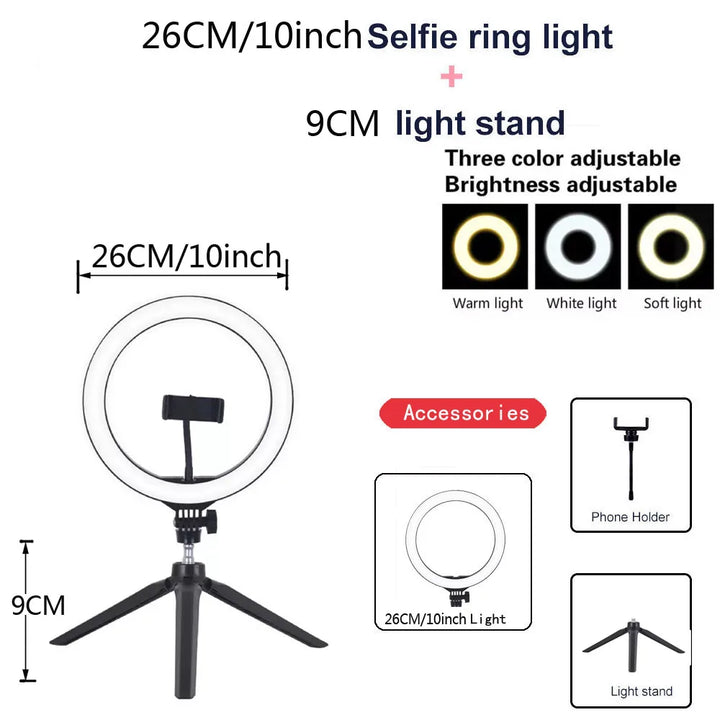 SmartGearPros Adjustable LED Ring Light Kit – 26–33cm Light with Mini or 160cm Tripod for Creators & Streamers