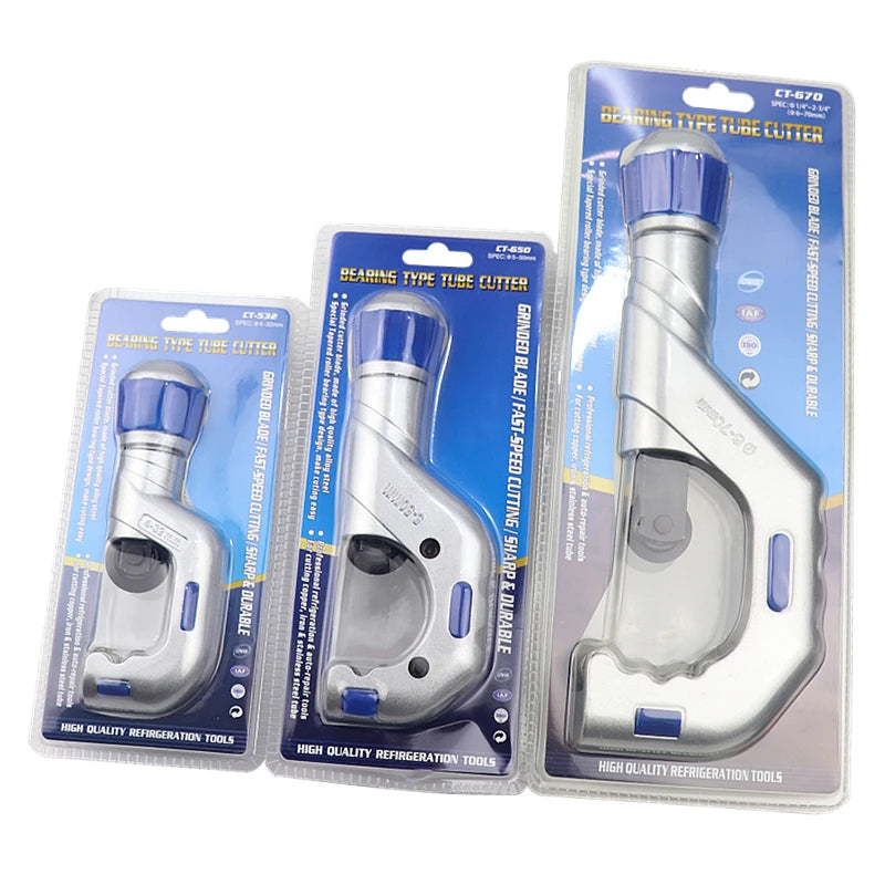 Three packages of tube cutters on a white background