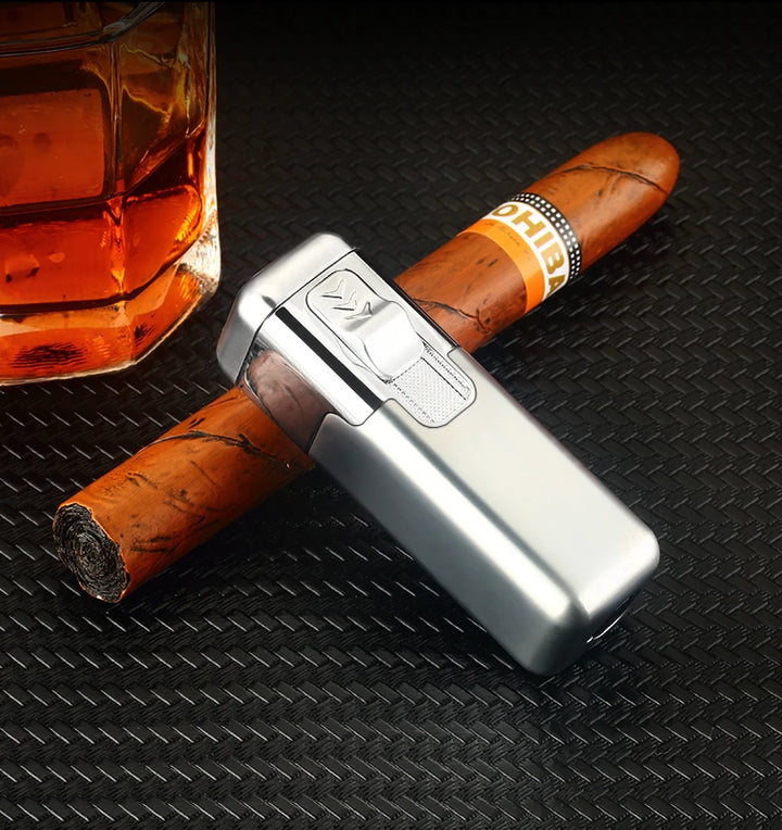 Windproof Metal Torch for Cigar, Butane Lighters, Four Fire, Blue Flame Jet, Adjustable, Luxury, Briquet