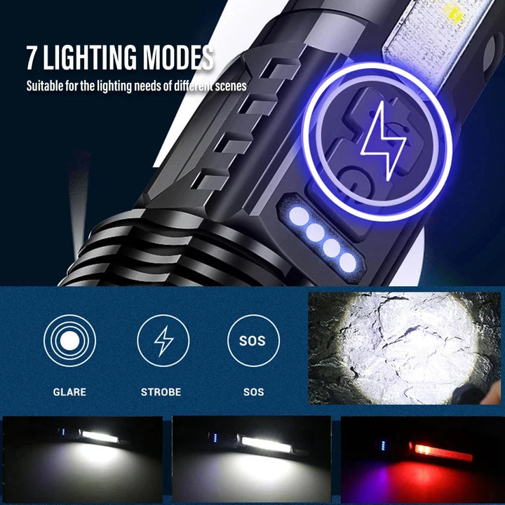  High-lumen XHP50 LED flashlight providing ultra-bright visibility for camping and emergencies.