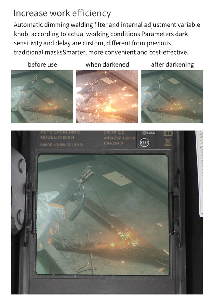Automatic Dimming Welding Filter – Before, During, and After Darkening Views