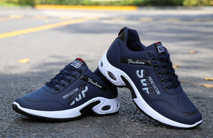 Two-angle view of the waterproof sports shoes with stylish detailing.