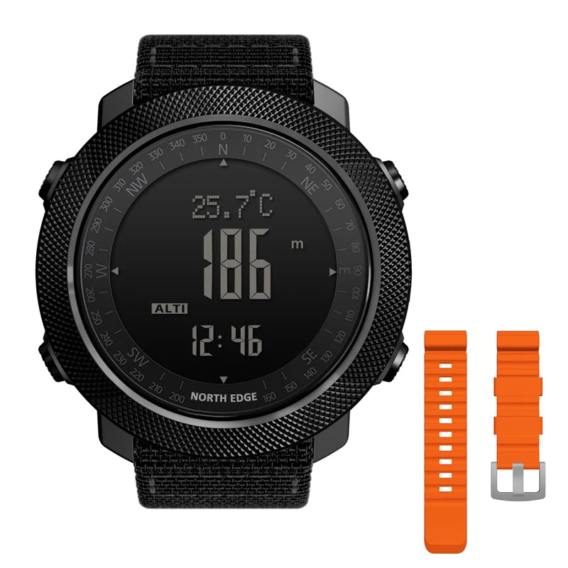 NORTH EDGE Apache outdoor sports watch with an orange replacement band for a bold aesthetic.