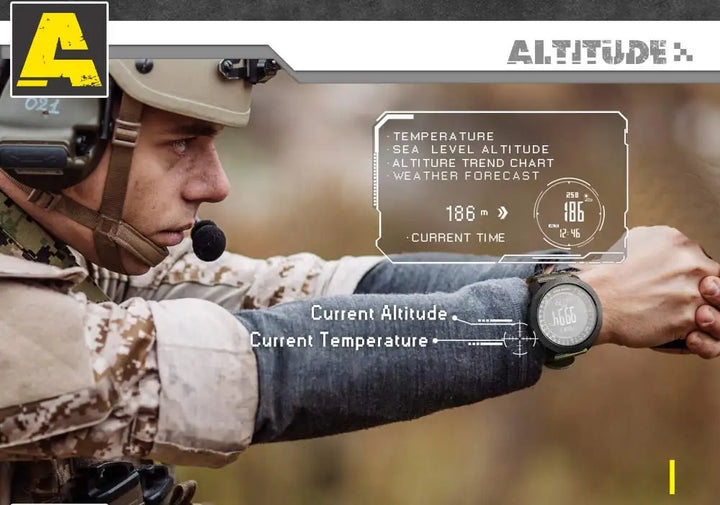 Display highlighting altitude tracking feature on the NORTH EDGE military watch.
