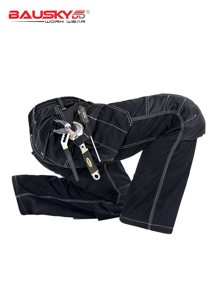 Swedish Baoshiji B129 Kneecap Protection Parka Wear Resistant Wear Resistant Labor Protection Solid Maintenance Ship Work Clothes Work Pants product image showing features or usage