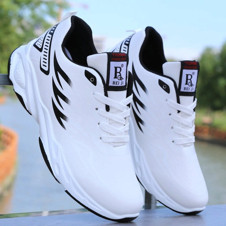 Stylish men's athletic shoes worn during outdoor walk
