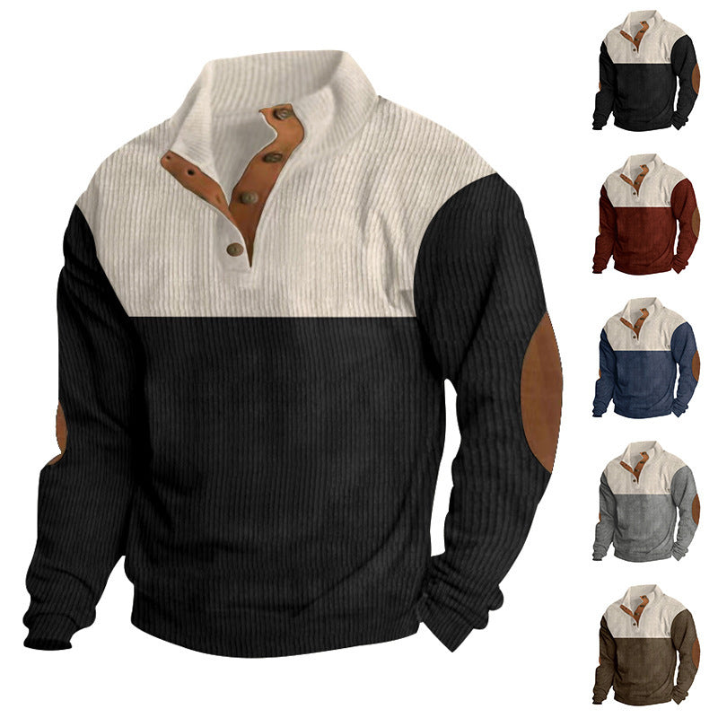 SmartGearPros Color block Corduroy Pullover – Retro Patchwork Pullover for Bold Everyday Style