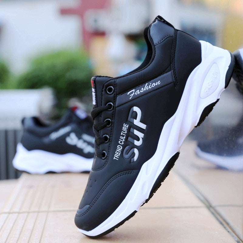 Stylish men's athletic shoes worn during outdoor walk