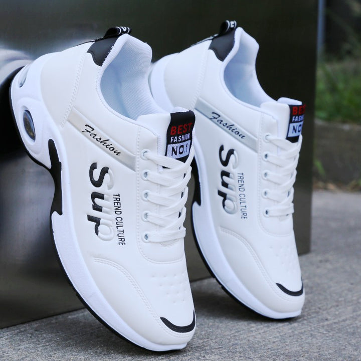 Stylish men's athletic shoes worn during outdoor walk