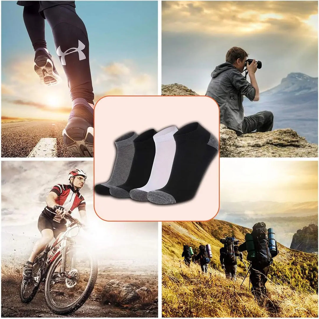Socks shown in an outdoor adventure setting with cyclists and hikers