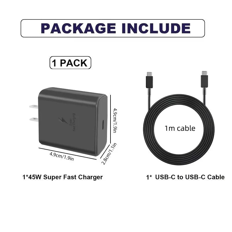 Package Includes: 1x 45W Charger, 1x USB-C Cable