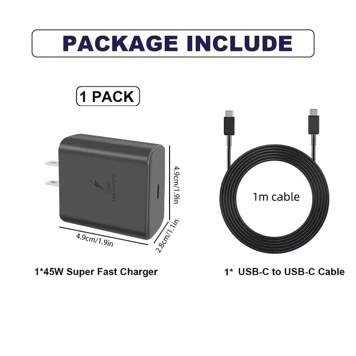 Package Includes: 1x 45W Charger, 1x USB-C Cable