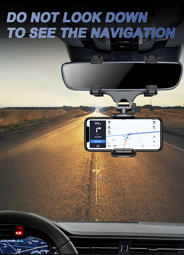  A driver using the phone holder for GPS navigation without looking down.