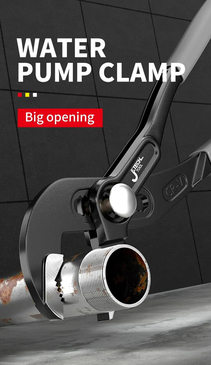 Pliers being used to securely clamp onto a pipe.