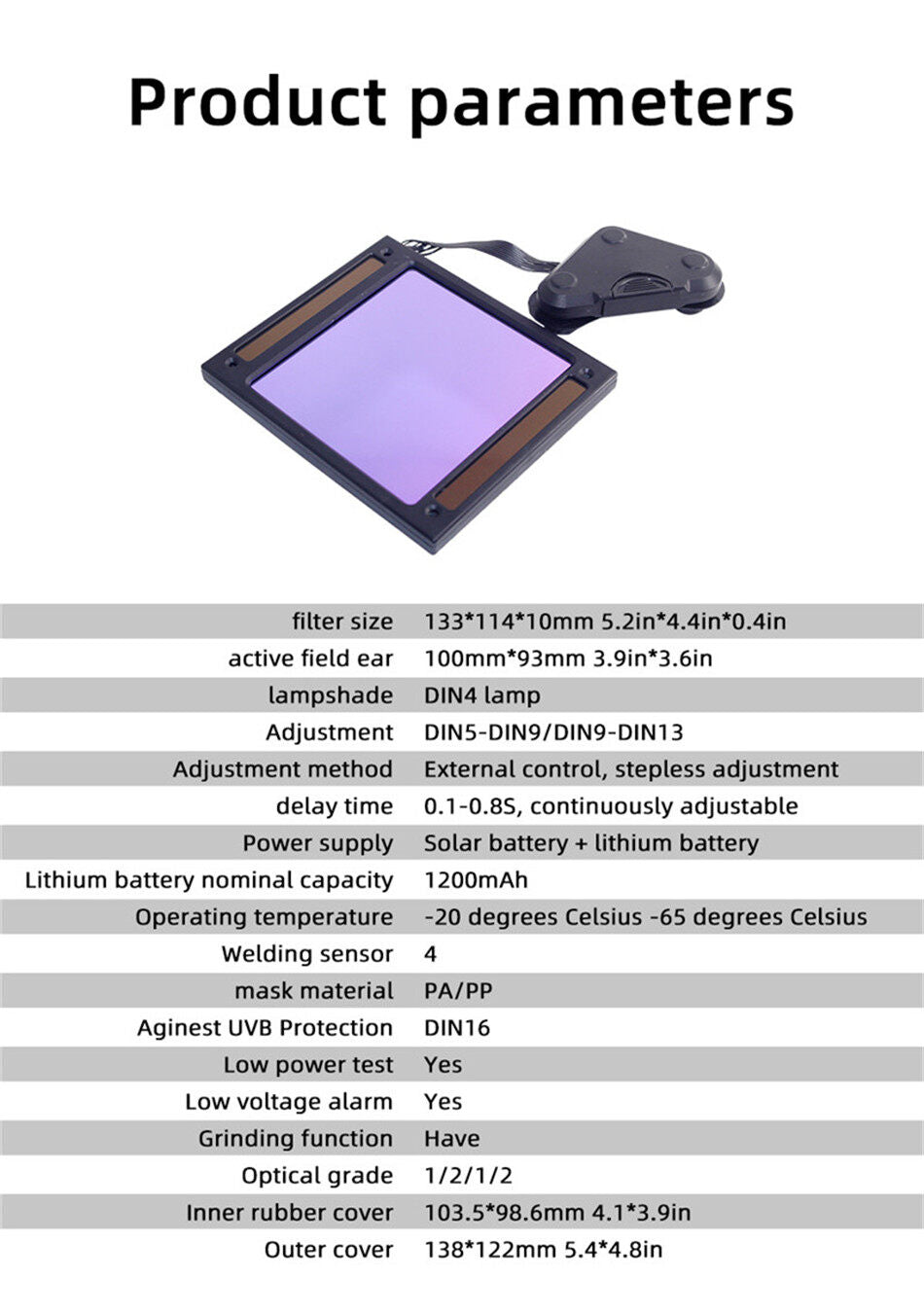 Welding Helmet Technical Specifications – Adjustable Optical Grade and Mask Material