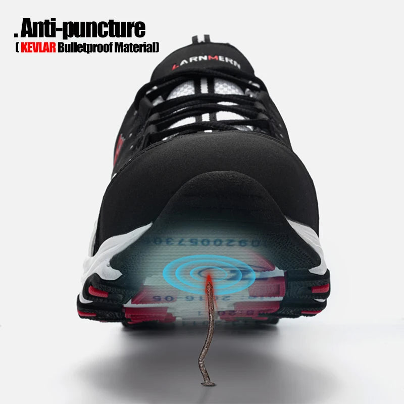 Work boot with a puncture-resistant Kevlar midsole protecting against sharp objects.