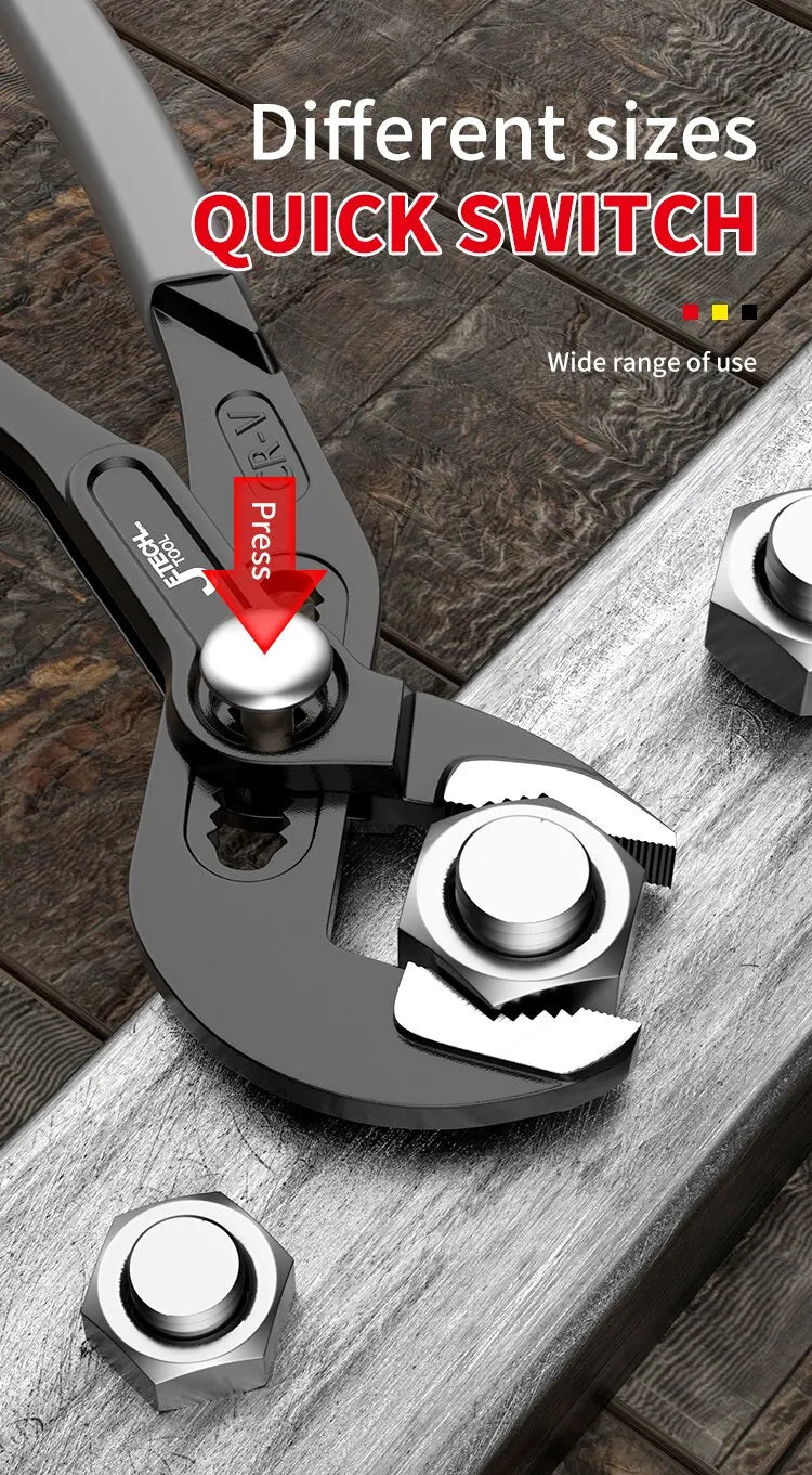  Pliers switching between different pipe sizes effortlessly.