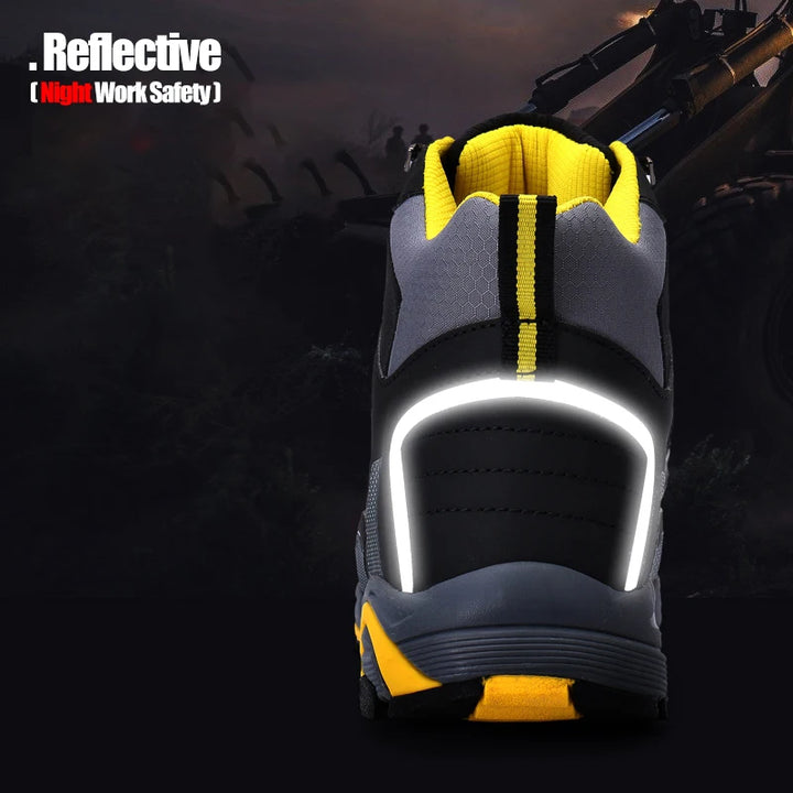 SmartGearPros Work Boots with a glowing reflective strip on the back for increased visibility in low-light environments.