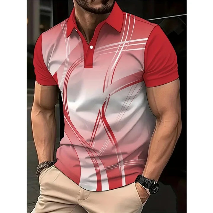 SmartGearPros 3D Printed Colorful Striped Polo Shirt – Geometric Pattern