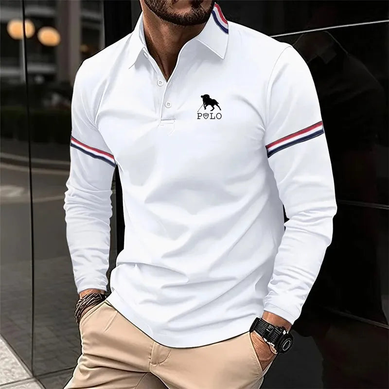 Man wearing a white polo shirt