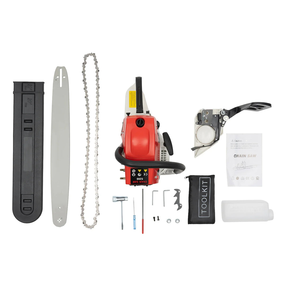 22 Inch 52Cc Gasoline Chainsaw Single Cylinder Air Cooled 2 Stroke Chainsaw Cutting Wood Gas Sawing 7500Rpm For Cutting Wood product image showing features or usage