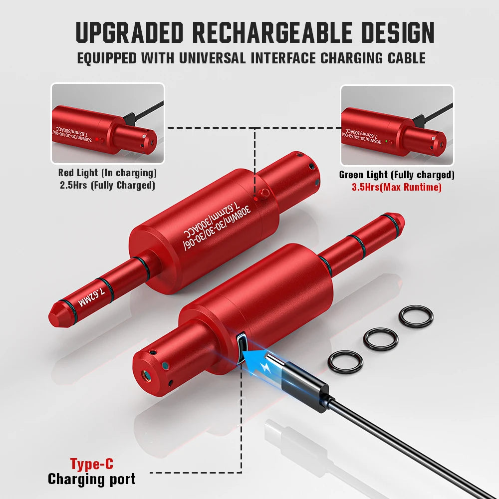 Red rechargeable devices with charging cable and light indicators on a white background