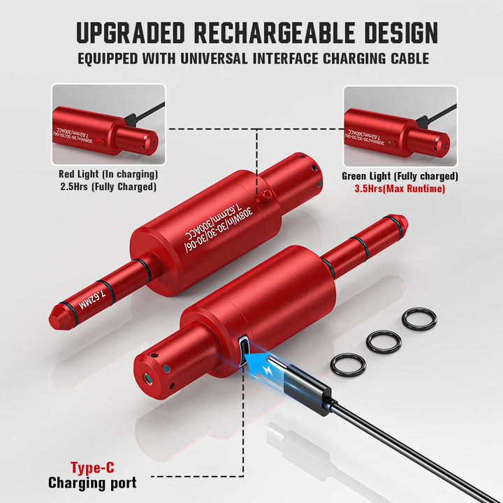 Red rechargeable devices with charging cable and light indicators on a white background