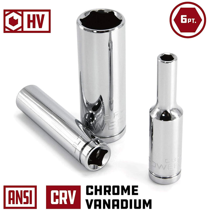 Skeyo 11-Piece Metric Deep Socket Set – 1/4" Drive 4-14mm Chrome