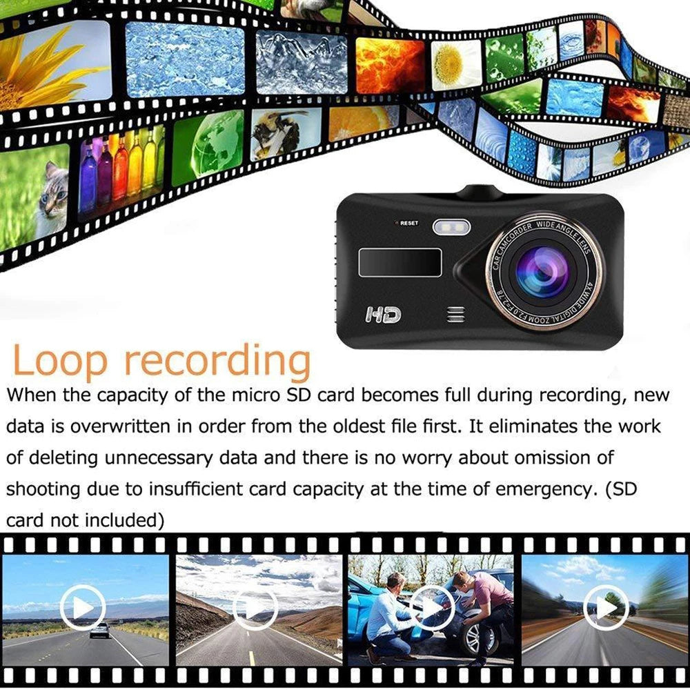 1080P Front & Rear Dash Cam – 4-inch Touchscreen