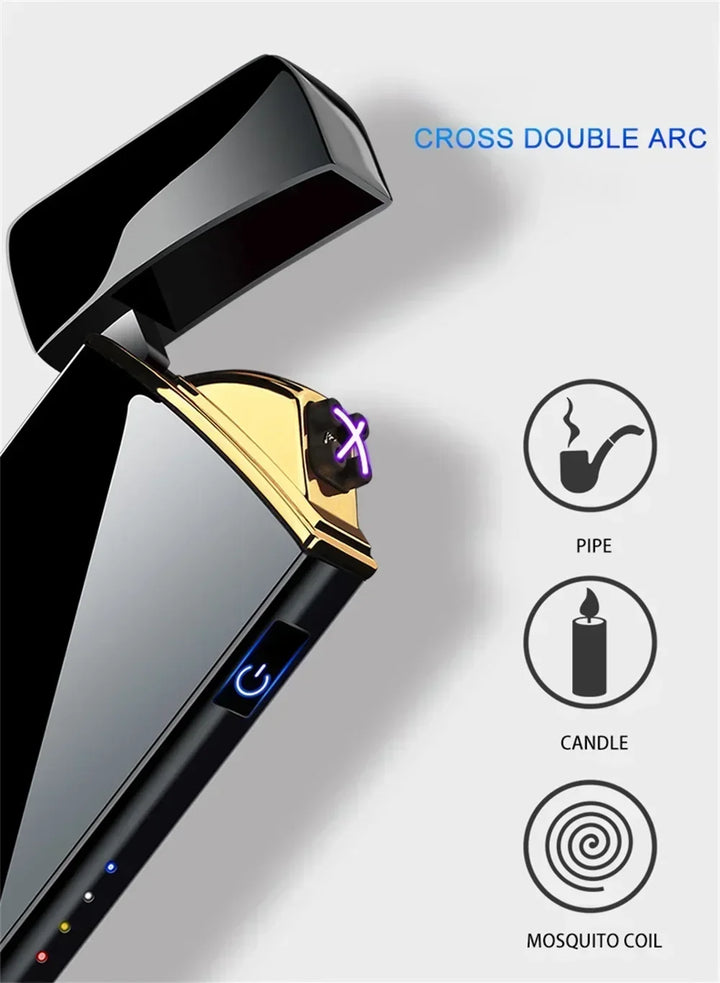 SmartGearPros Electric Windproof Metal Lighter Double Arc Flameless Plasma Rechargeable USB Lighter LED Power Display Touch Sensor Lighters