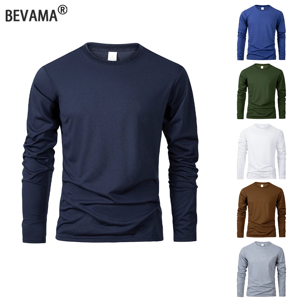 Navy long-sleeve shirt with other colored shirts displayed below on a white background, featuring the BEVAMA brand.
