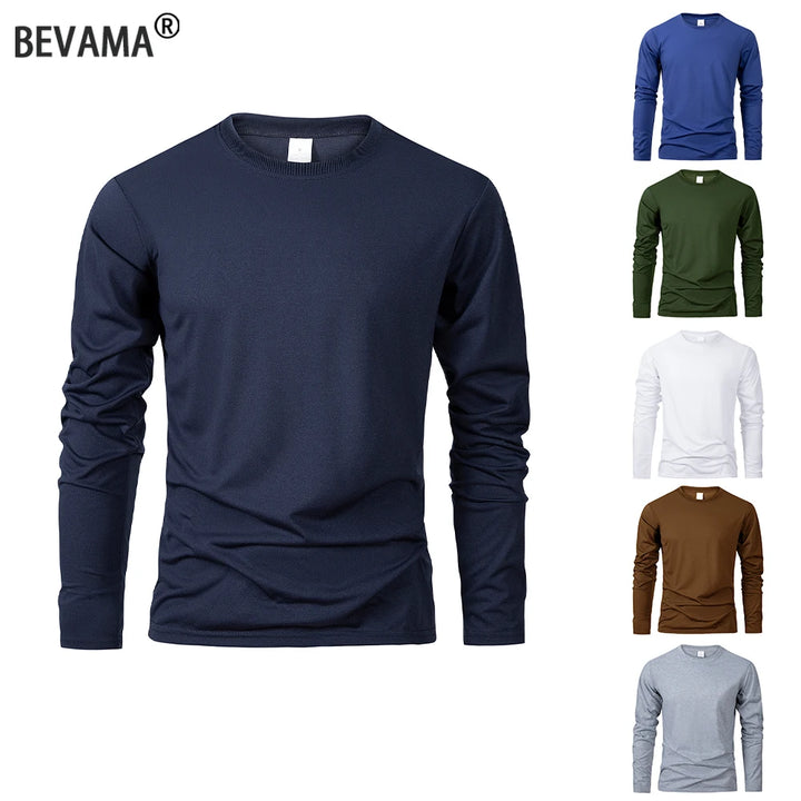 Navy long-sleeve shirt with other colored shirts displayed below on a white background, featuring the BEVAMA brand.