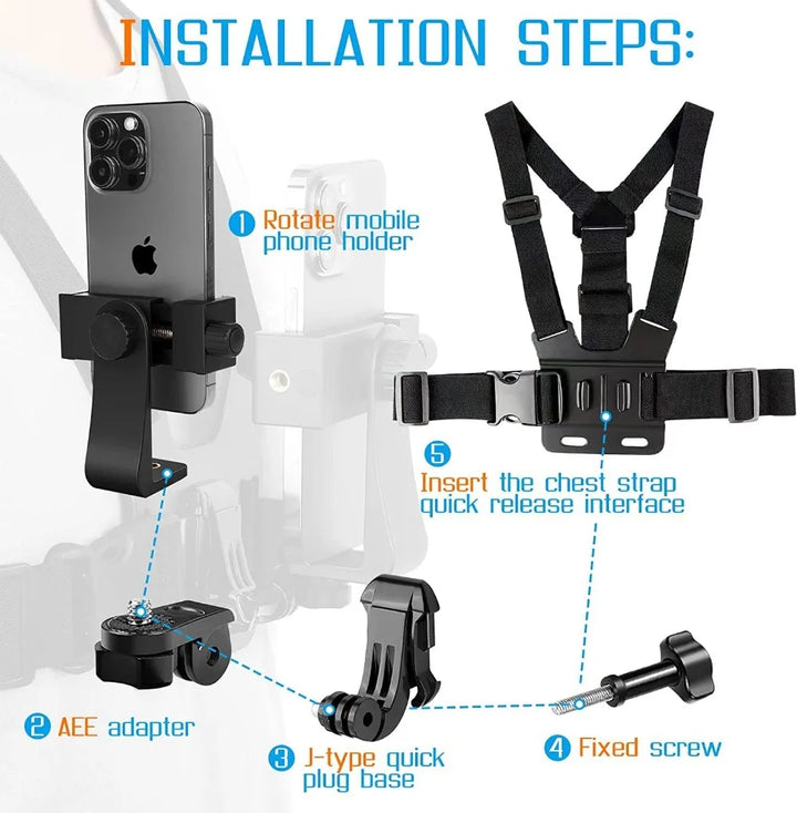 Adjustable chest strap with mounted phone holder in use