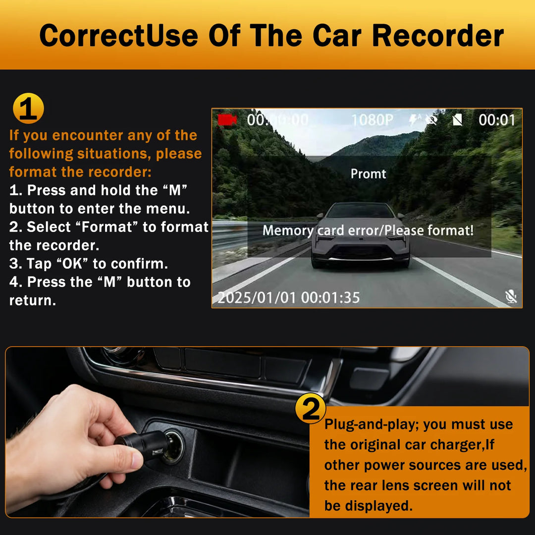 BCUOZ Multi-Camera Dash Cam – 1080P Front/720P Auxiliary