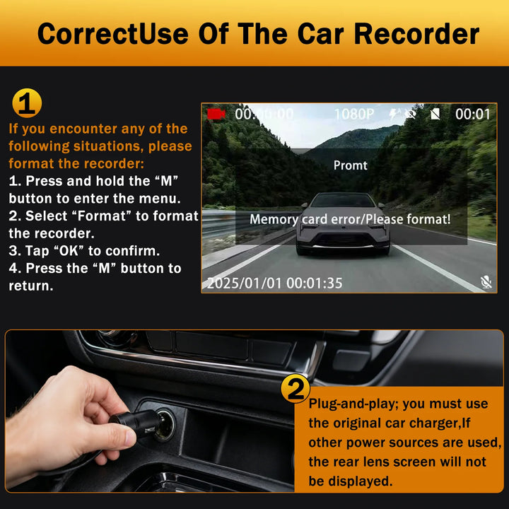 BCUOZ Multi-Camera Dash Cam – 1080P Front/720P Auxiliary