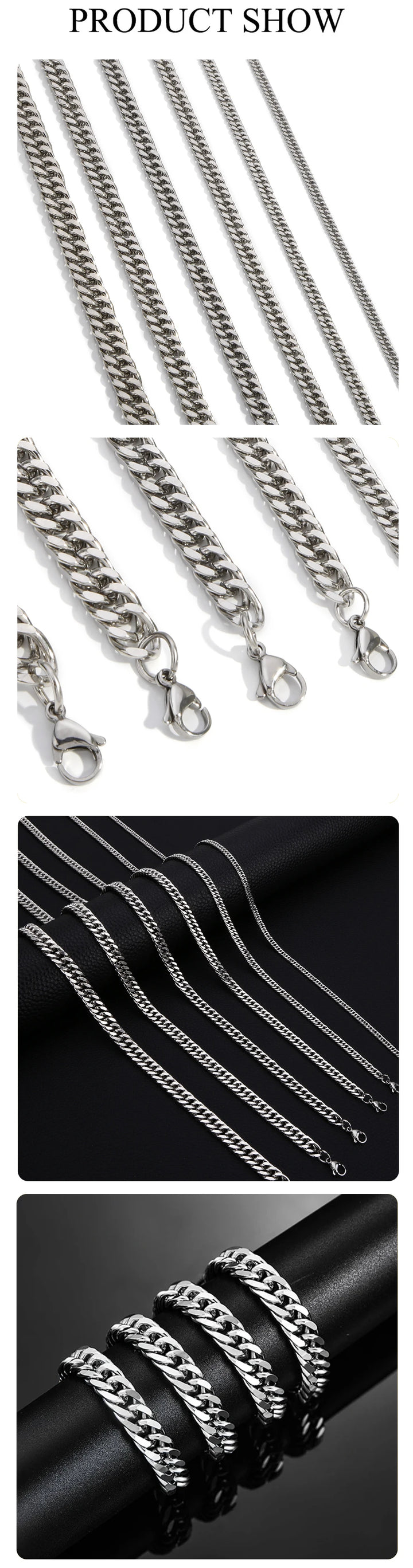 SmartGearPros SmartGearPros Stainless Steel Cuban Link Chain Necklace – Classic Men's & Boys' Chunky Jewelry (4.8mm-9.2mm) – 14 to 30 Inche