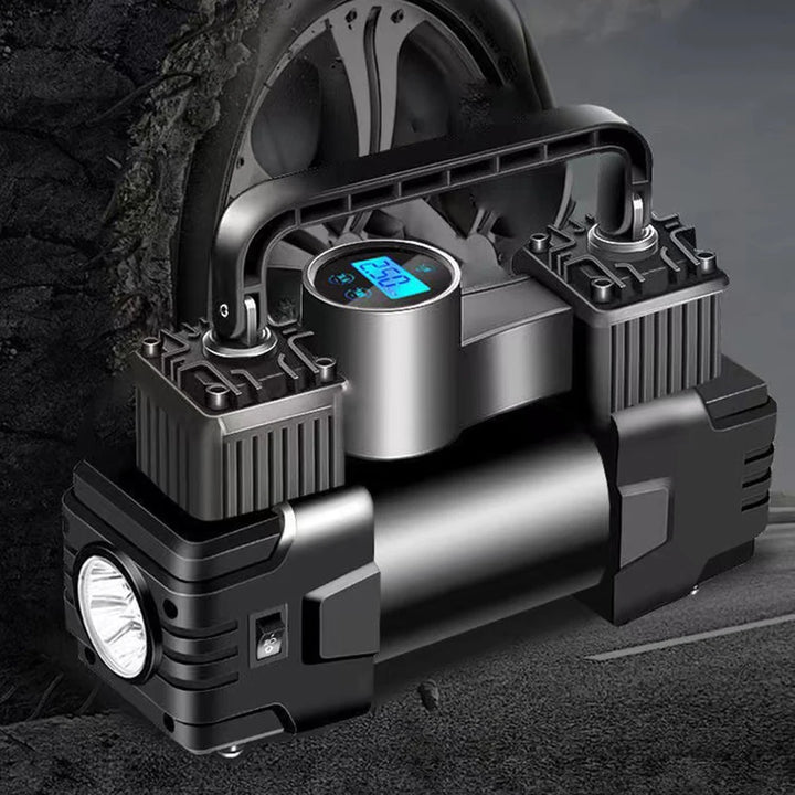 12V 150Psi Mini Air Compressor Dual Cylinder Heavy Duty Tire Inflator With Led Light Car Electric Air Pump Auto Inflatable Pump product image showing features or usage